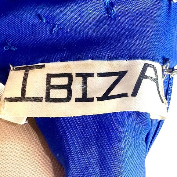 VTG 90s Ibiza Silk Hand Beaded Halter Neck Column Gown S Maxi Dress Royal Blue - Picture 11 of 12